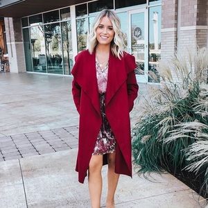 Open front wool blend coat
